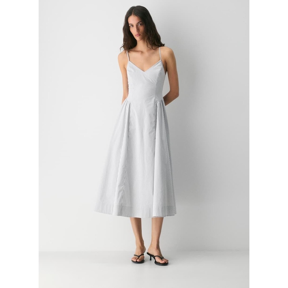 NWT Wilfred Technique Midi Dress Blue White Striped Seersucker V-Neck Size 0